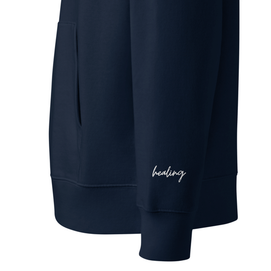 Navy Eco Hoodie - Sunflower of Hope with Embroidered Sleeves